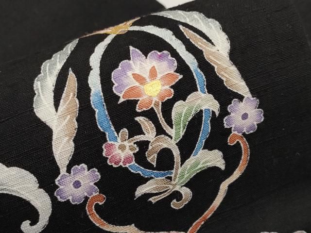 平和屋本店●極上　岡重謹製　OKAJIMA　九寸名古屋帯　紬地　花唐草文　黒地　金彩　逸品　未使用　CYAA2556s5 平和屋本店○極上 岡重謹製 OKAJIMA 九寸名古屋帯 紬地 花唐草文 黒地