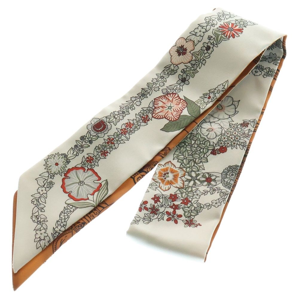 HERMES エルメス BRIDES DE GALAEN FLUERS ツイリー スカーフ ホワイト|ブラウン レディース