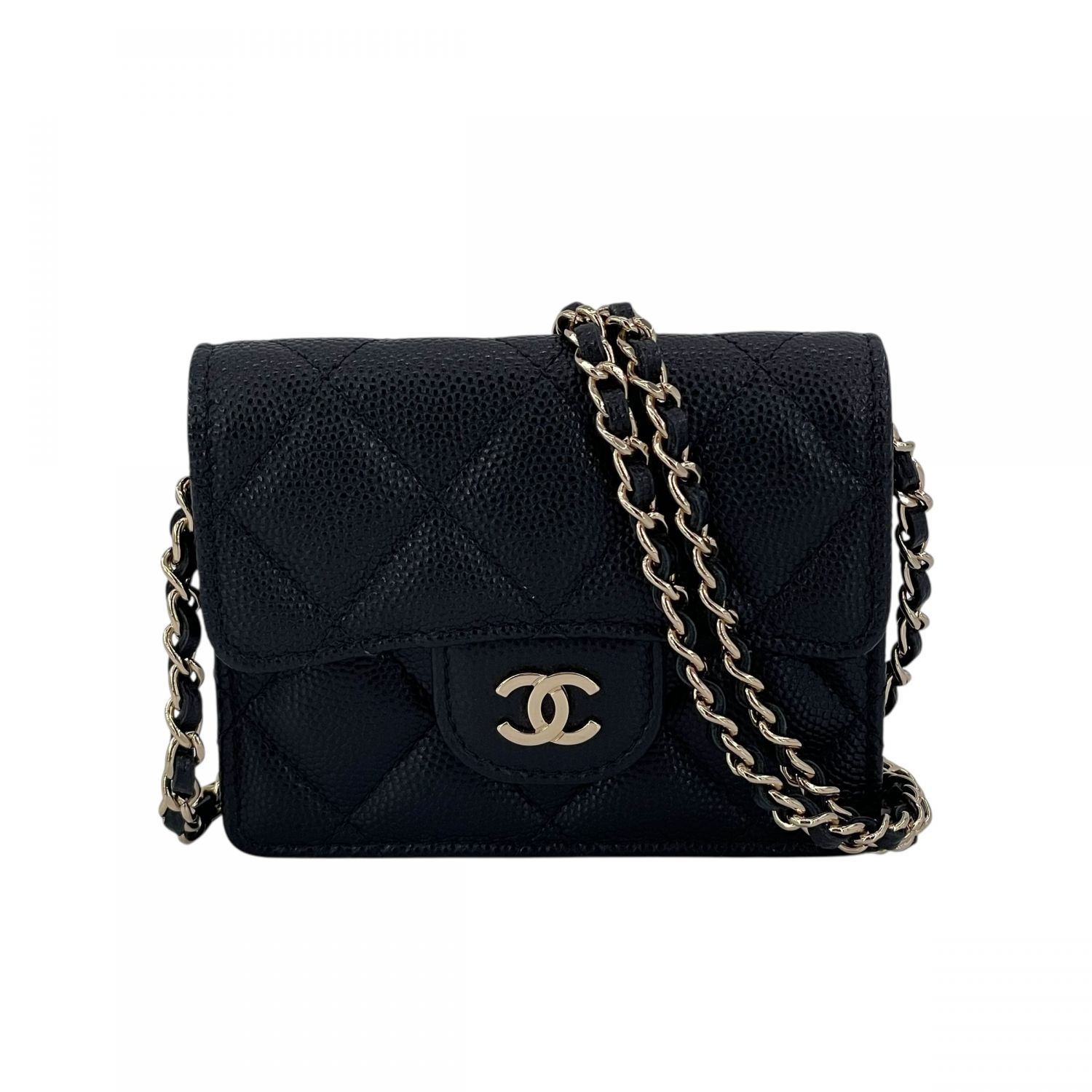 CHANEL シャネル AP1730 ショルダーカードケース キャビアスキン 名刺入れ ブラック レディース 24002601 KJ