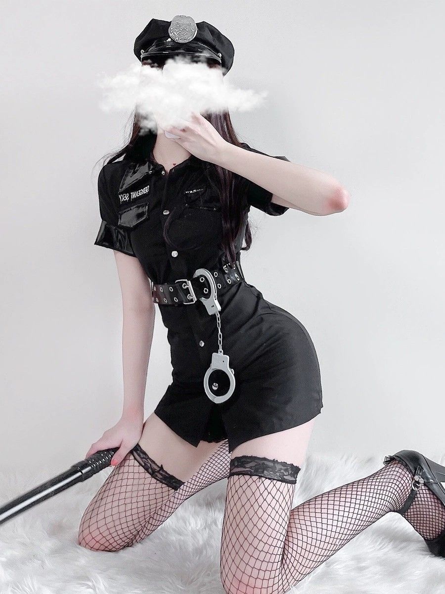 セクシーな警察官コスプレ ブラックセクシーポリス制服 キャバクラ風女性用警察衣装 パーティー＆イベント用衣装