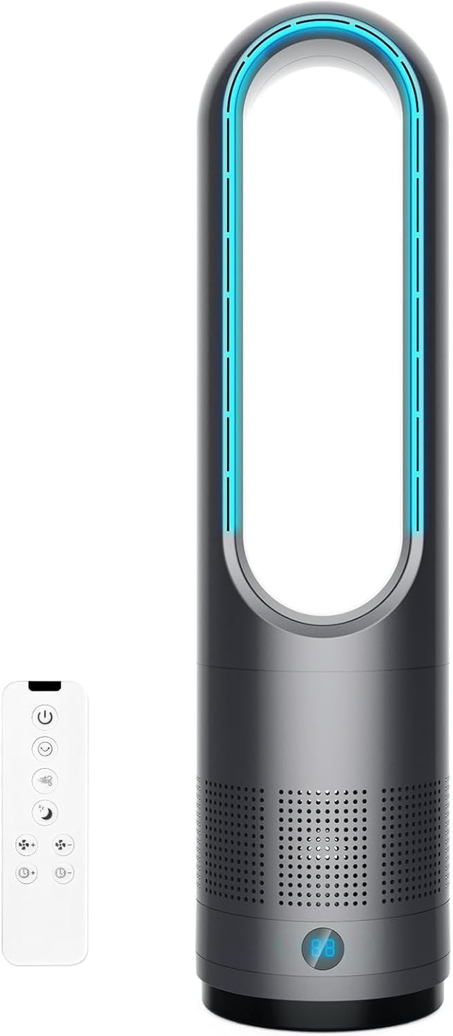 Fyzuf タワーファン 羽根なし-DCモーター-電気代大幅節約 扇風機 リビング扇風機 サーキュレーター 羽根なし扇風機 DCモーター 静音運転 8段階送風 微風 強風 大風量 100°左右首振り 9H切タイマー 省エネ 節電対策 お手入れ簡単