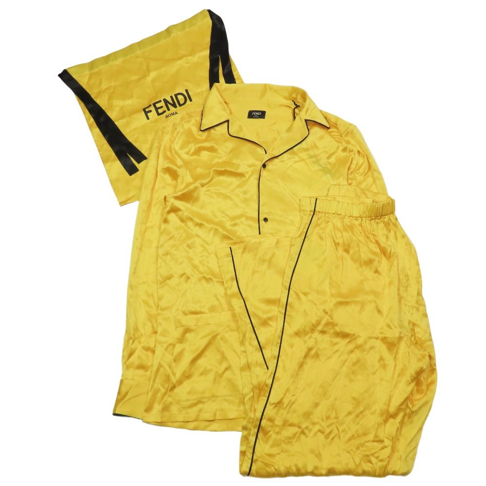 【FENDI】ゴールデンイエロー プリントシルク パンツ 未使用 2020年製 クリスマスコレクション FENDI フェンディ