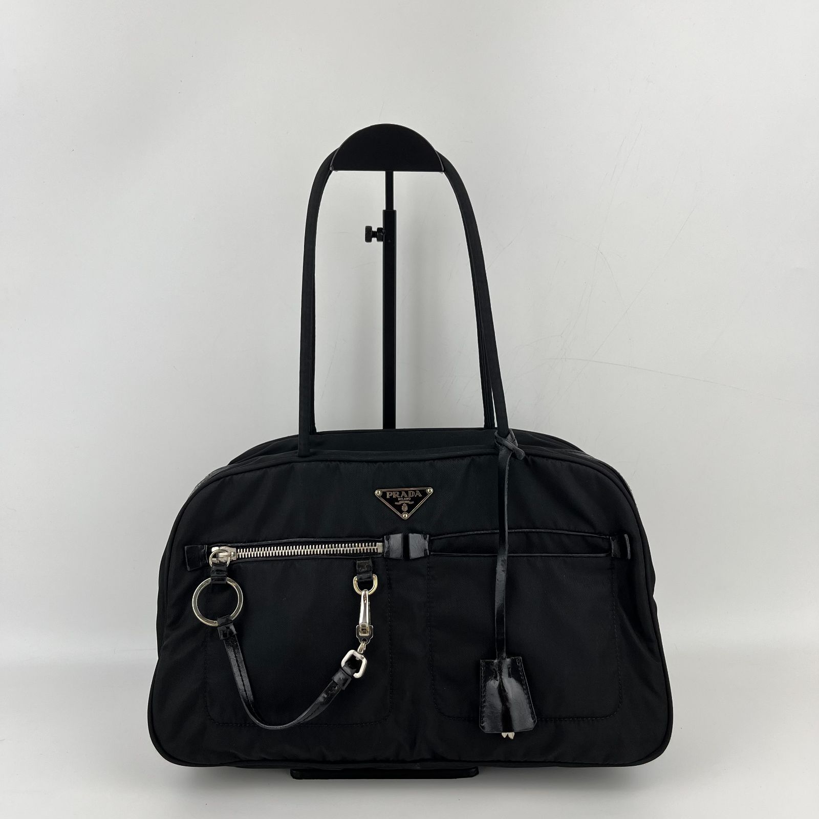 PRADA プラダ トートバッグ 肩掛け ブラック ナイロン レザー キー  