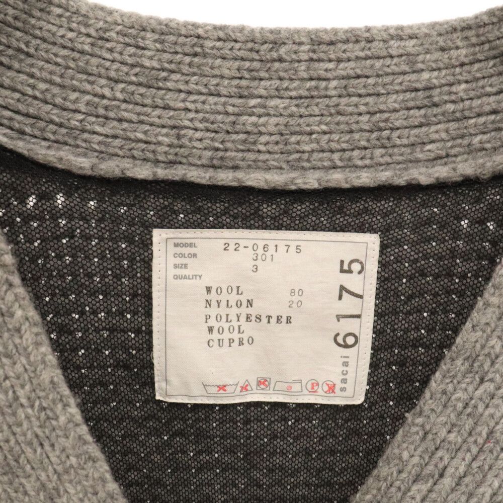 希少 sacai サカイ 上質 ウール ニット ボーダー トップス 半袖 グレー 希少 sacai サカイ 上質 ウール ニット ボーダー トップス 半袖