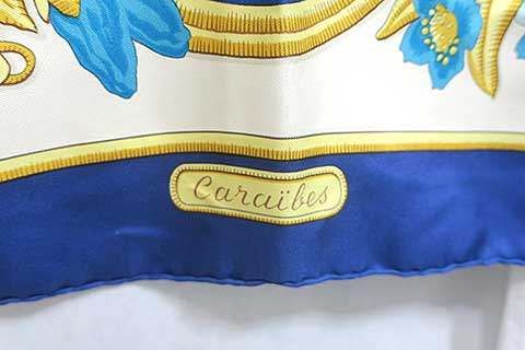 中古】HERMES エルメス 小物 カレ90 Caraibes カリブ鳥 花