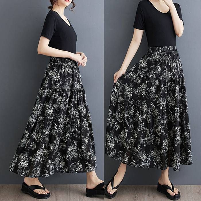 ロングスカート スカート 花柄スカート レディース モノトーン