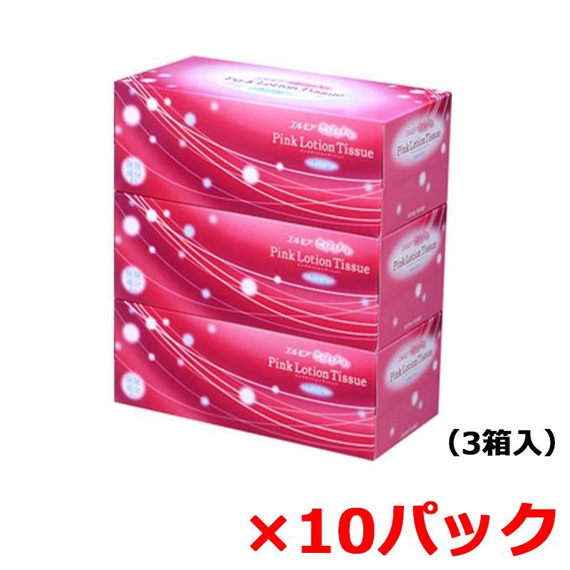 箱ティッシュ エルモア ピンクローションティシュー 恋してふわわ 180W 3箱入り X10パック