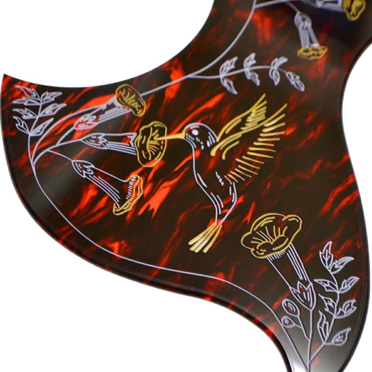 Birdland オリジナル アクリル ピックガード ハミングバード用SP 赤べっ甲 インレイ 彫刻入