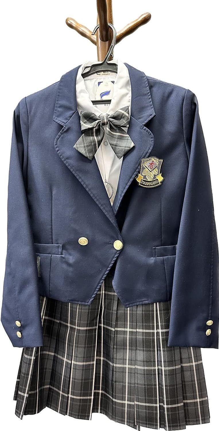 女子高生制服 紺ブレザー・チェックスカート・ワイシャツ・リボン ５点