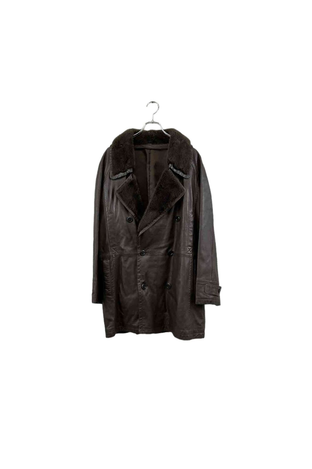 brown lamb leaather coat レザーコート 羊革 ブラウン ファー アウター ダブルボタン メンズ ヴィンテージ 10