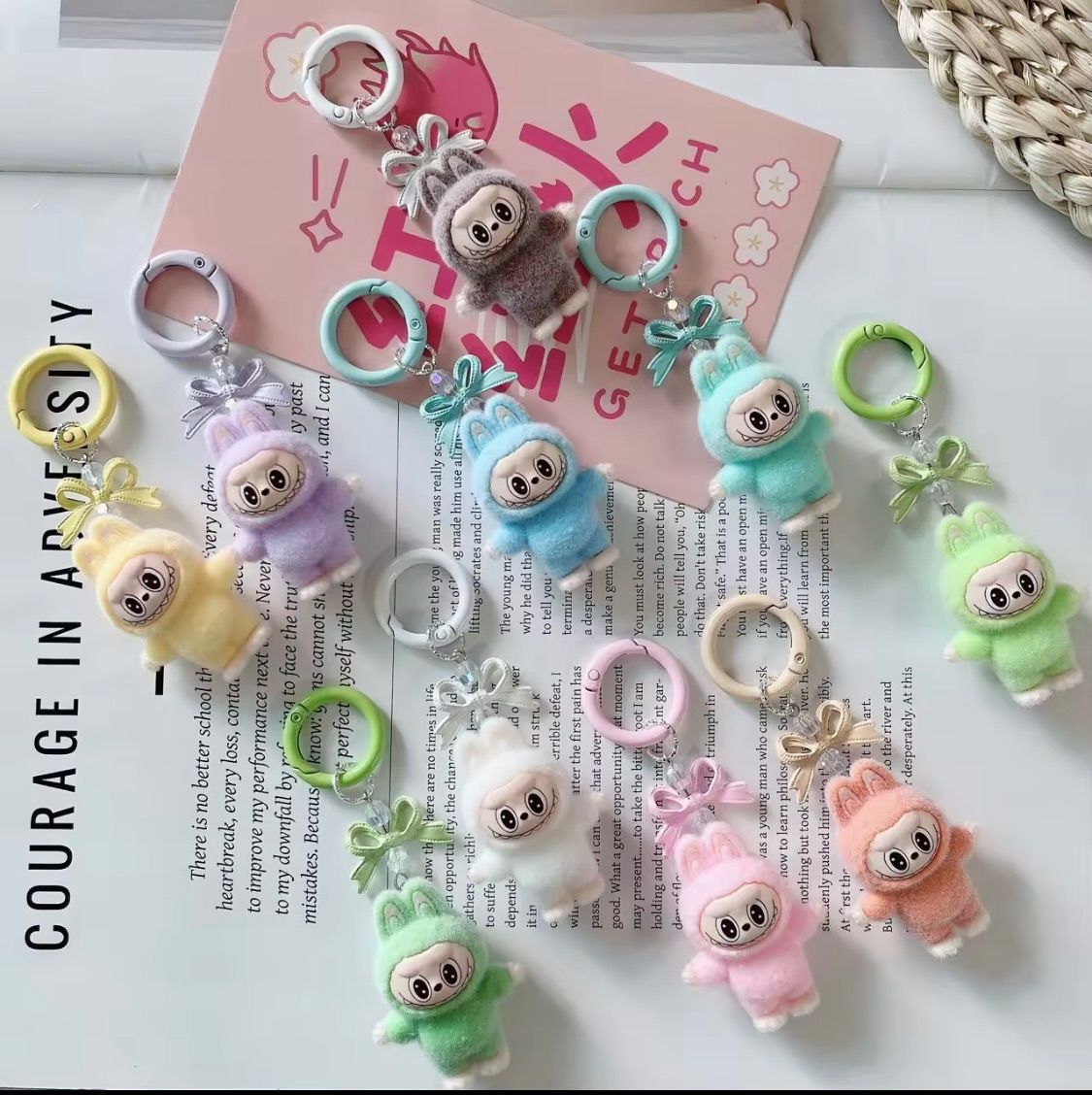 6個セット ラブブ Labubu キーホルダー リボン ミニ