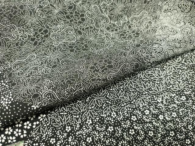 平和屋着物○伝統工芸士 染谷梅治 江戸小紋 切嵌更紗花文 黒地 さが美