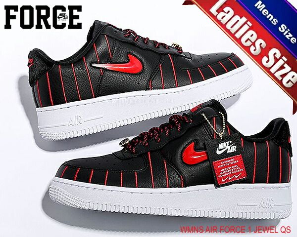 ナイキ ウィメンズ エアフォース 1 ジュエル NIKE WMNS AIR FORCE 1 JEWEL QS CHICAGO black|university red-black cu6359-001 スニーカー AF1 シカゴ PINSTRIPE