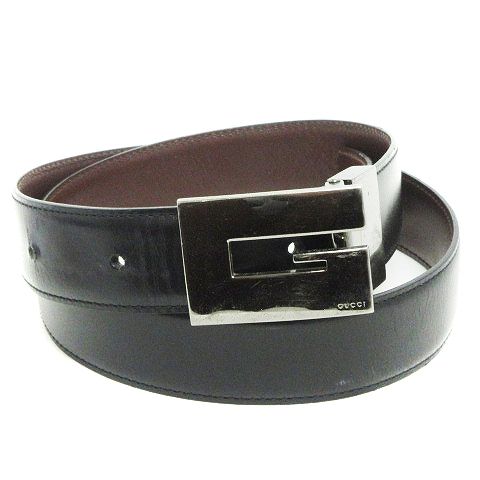 90s GUCCI グッチ ベルト レザー 本革 ブラック ロゴバックル GG Gucci GGロゴバックル レザーベルト 70-80cm