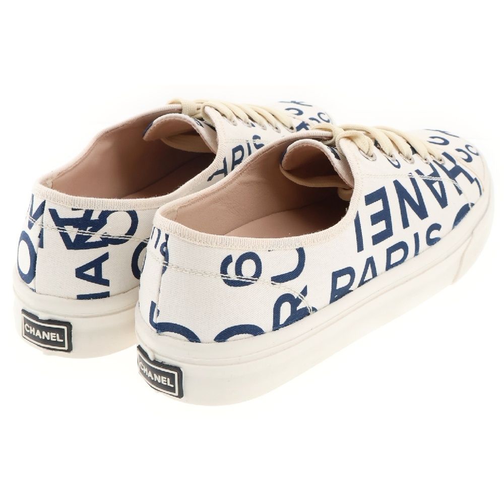 CHANEL (シャネル) ロゴ スニーカー#37 ホワイト×ネイビー バイカラー