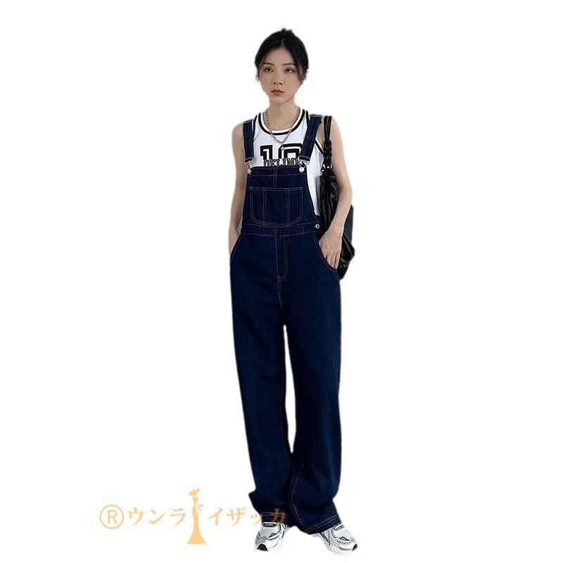 レディース デニム サロペット オーバーオール ワイド パンツ