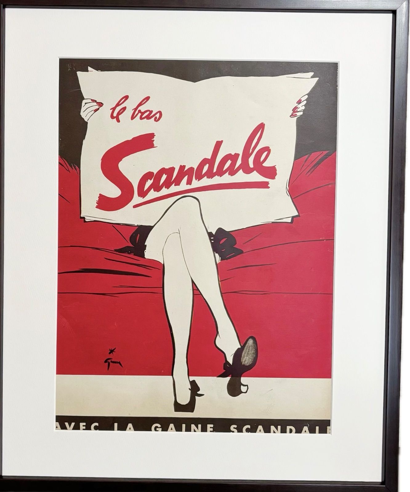 ＜再入荷！1952 広告＞ Rene Gruau  ルネ・グリュオ Scandale   ポスター ヴィンテージ アートポスター フレーム付き インテリア モダン おしゃれ かわいい 壁掛け ポップ レトロ 赤