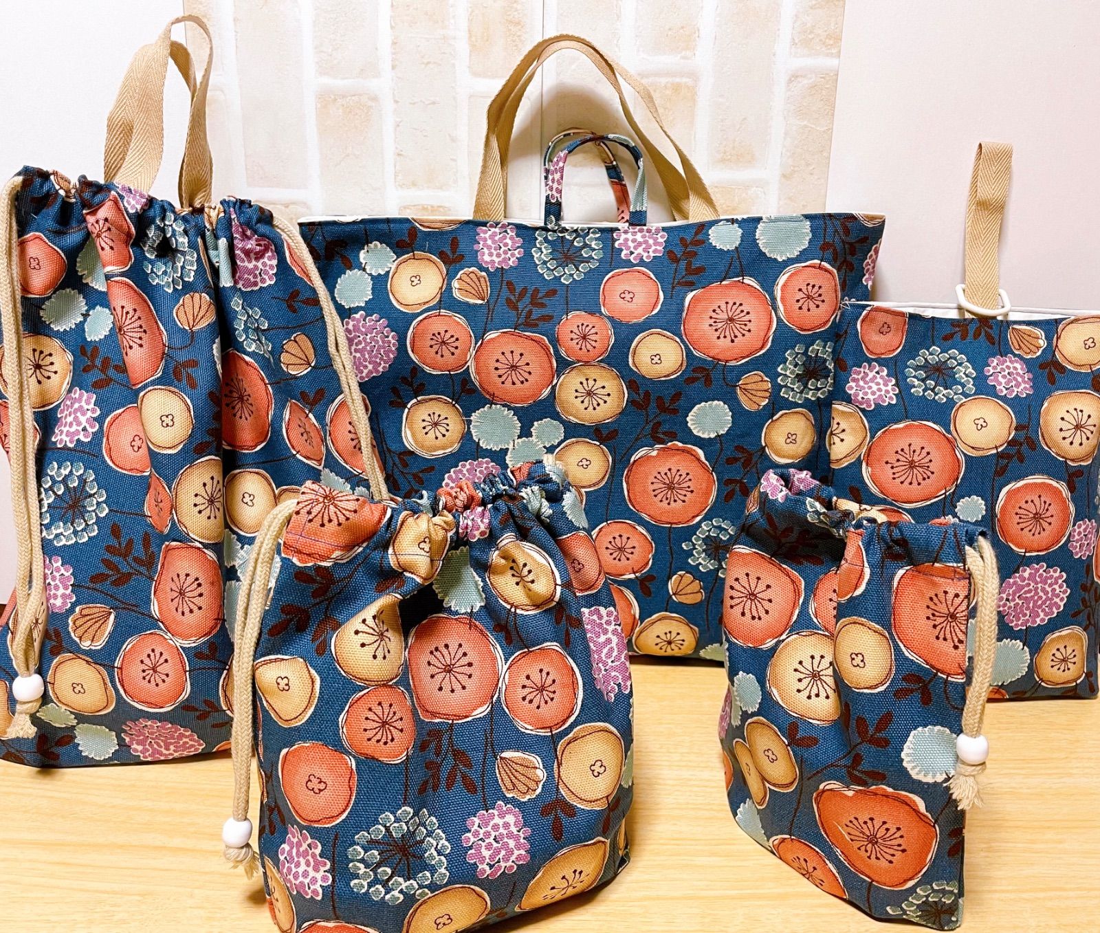 リクエスト品 ハンドメイド 入園入学準備 8点セット 手書き風花柄 入園