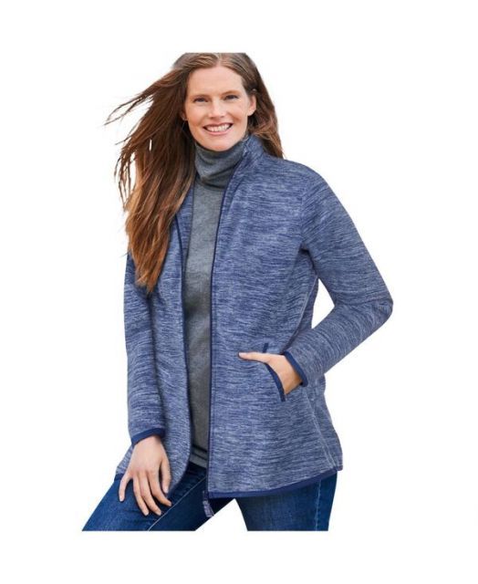 送料無料 ウーマン ウィズイン レディース ジャケット ブルゾン アウター Women s Plus Size Zip-Front Microfleece Jacket Evening blue marled