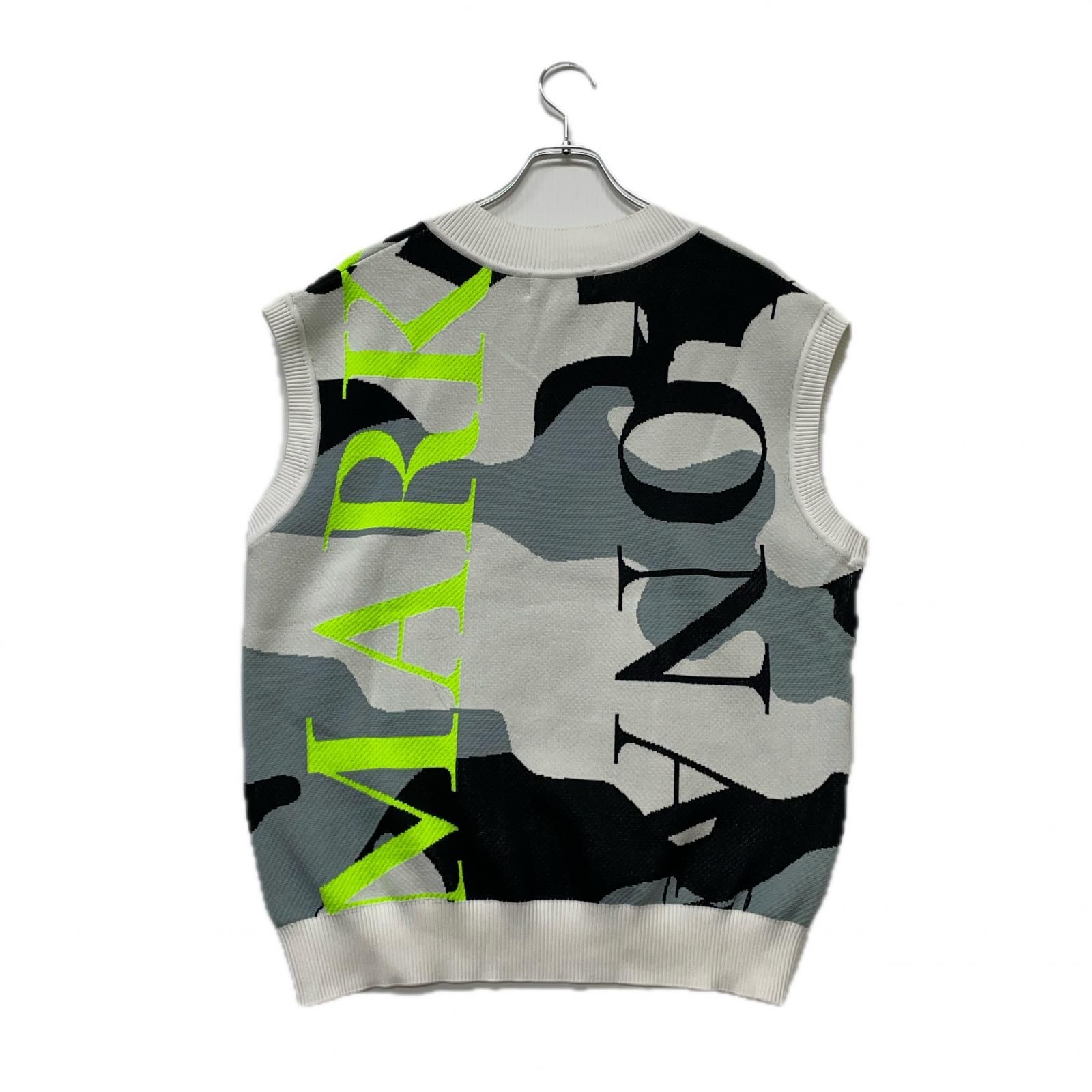 メンズ マークアンドロナ MARK-LONA ベスト 48 L 白系 ホワイト Vネックニット カモフラ柄