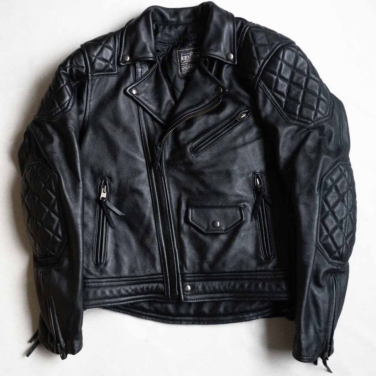 【美品】KADOYA【EVO パデット ダブルライダースジャケット】L レザー ブラック カドヤ 2412447 美品】KADOYA【EVO パデット ダブルライダースジャケット】L レザー