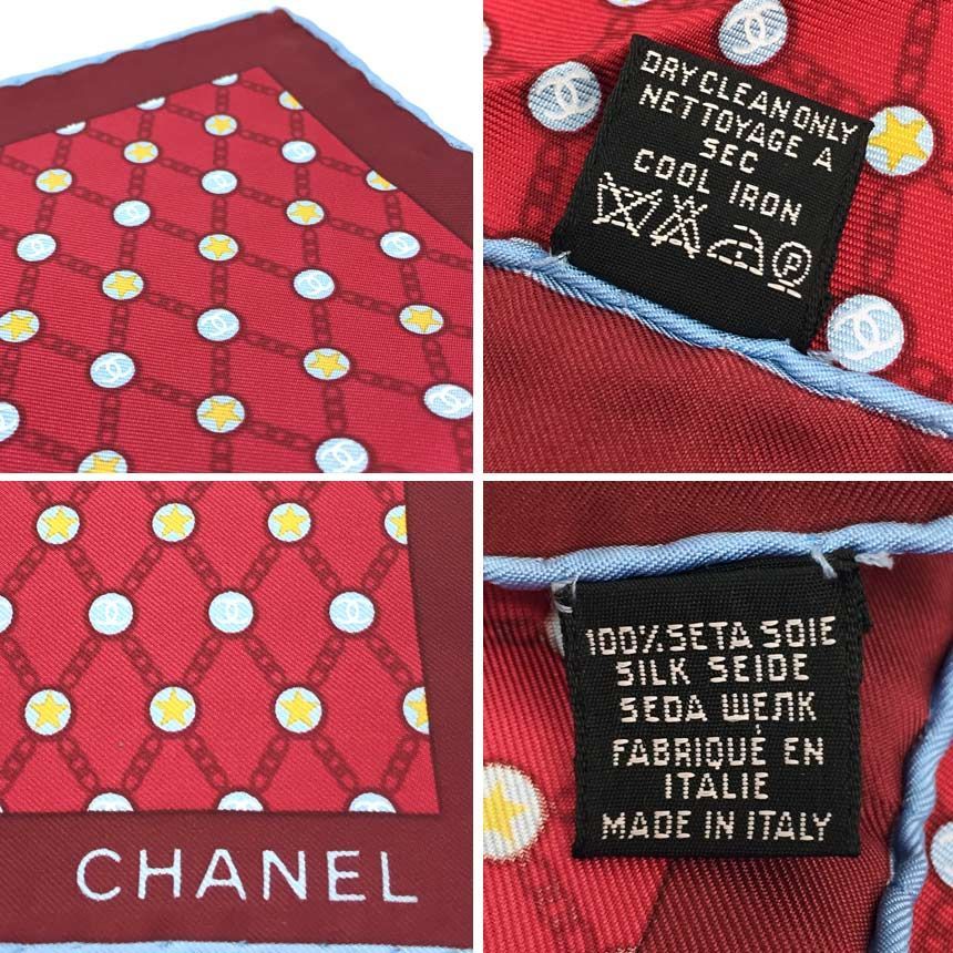 CHANEL 赤 ドット柄 シルクスカーフ aq11791 シャネル CHANEL スカーフ シルク ドット ポケットチーフ 赤 美
