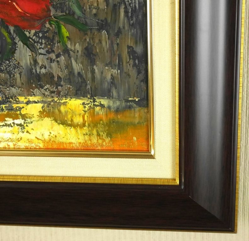 特売割スティーブ・リー『薔薇』◆油彩6号◆直筆サイン有◆雰囲気ある色彩描写！額装 静物画