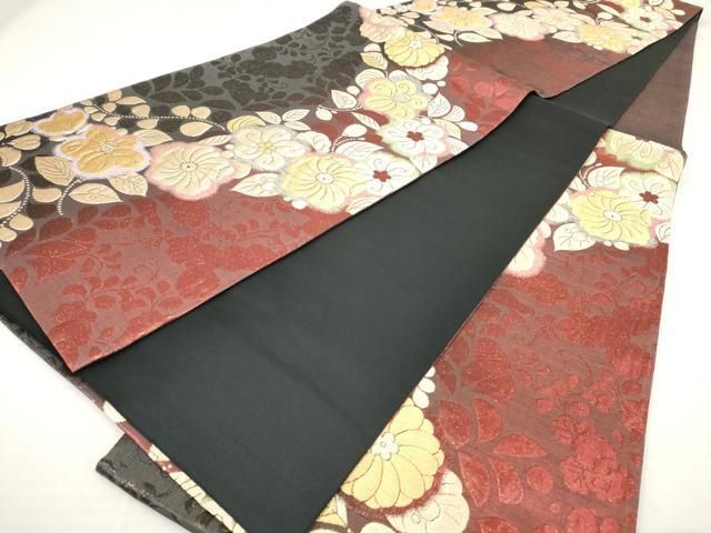 正絹　六通袋帯【辻ヶ花】No2811 金通し 辻が花 纐纈 袋帯 正絹 銀糸 金糸 黒 白 ゴールド 紫 641