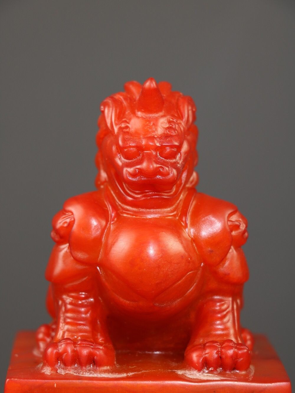 旧家蔵出し 寿山石 紅田黄石彫 獨角獣印章 箱付 印鑒 書道品 文