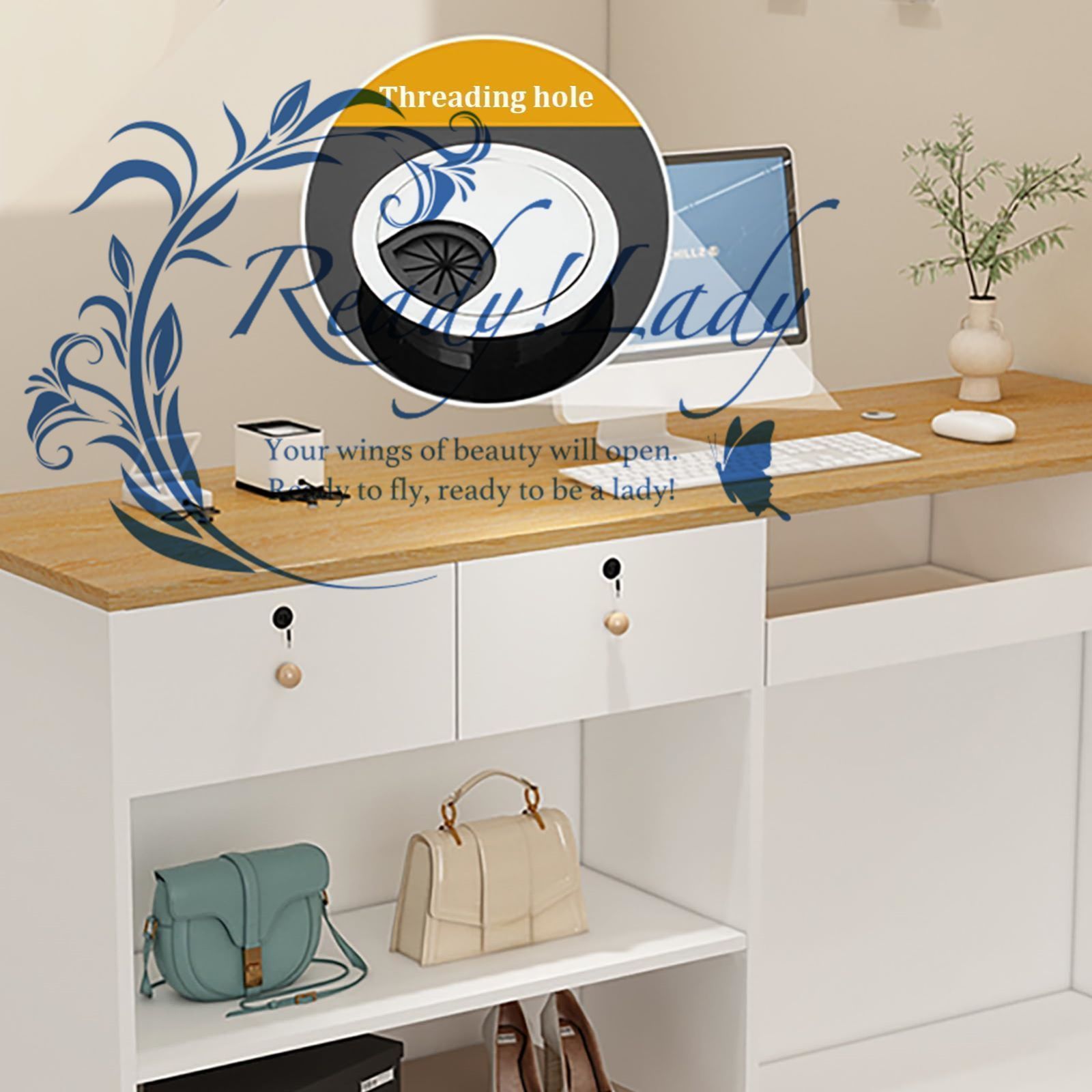 レジカウンター 受付カウンター カウンター付き受付デスク フロントデスク カウンターテーブル 有孔ボード収納付き小売カウンター 鍵付 MARWIL-DEMENAGEMENTS_CH