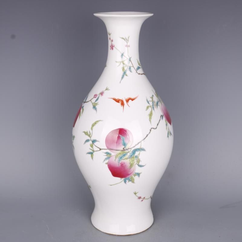 清雍正粉彩寿桃紋橄欖瓶 景徳鎮 陶磁器 装飾品 現代工芸品 美術品 置物 清雍正粉彩寿桃紋橄欖瓶 景徳鎮 陶磁器 装飾品 現代工芸品 美術