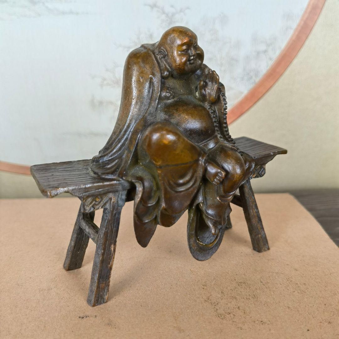 仏教美術 中国 楽山大仏弥勒仏 禅意 茶台 鎮紙 景観 鎮宅 装飾品 工芸品置物 仏教美術 仏像 ベンチ仏弥勒仏 大腹弥勒仏 自在仏 銅製品 工芸品