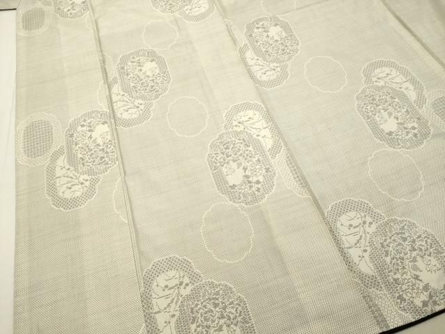 平和屋着物○本場大島紬 白大島 9マルキ 花絵皿文 正絹 逸品