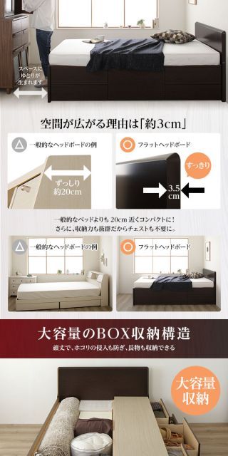 省スペース ヘッドボード 頑丈 大容量 BOX収納 ベッド セミシングルサイズ (フレームのみ) 日本製 低ホルムアルデヒドF 長尺物収納可 引き出し5杯 アイボリー【代引不可】 省スペース 頑丈 ベッド 組立設置 フラット 2コンセント