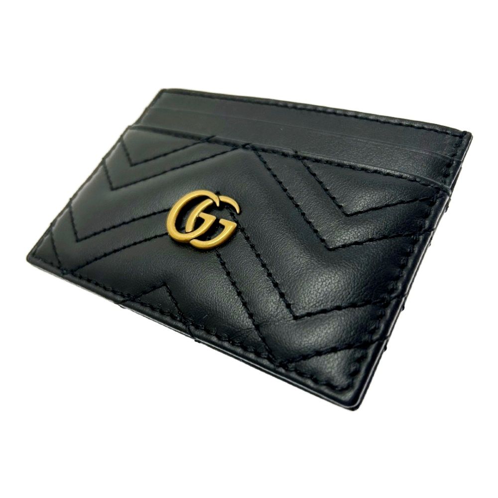 【中古】GUCCI グッチ 443127・203887 レザー GGマーモント カードケース レディース ブラック 214863 カードケース