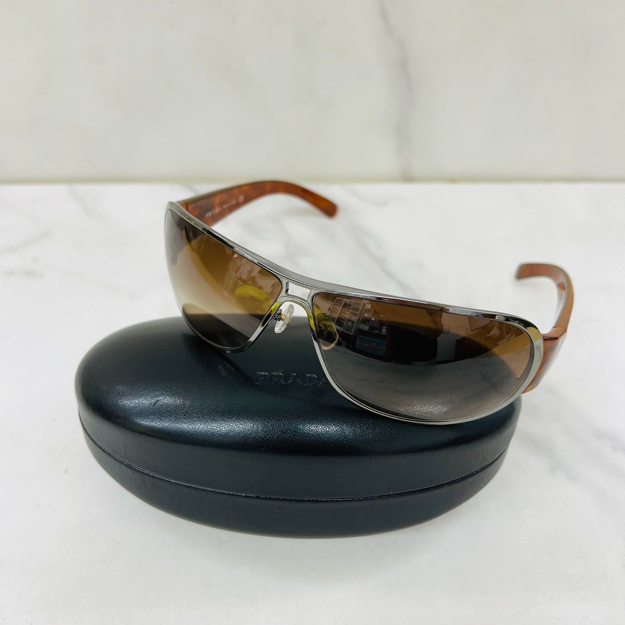 PRADA プラダ SPR70G 69□09 5AV-2Z1 125 サングラス べっこう柄 鼈甲柄フレーム ブラウン系レンズ ギャランティカード ケース 外箱付属