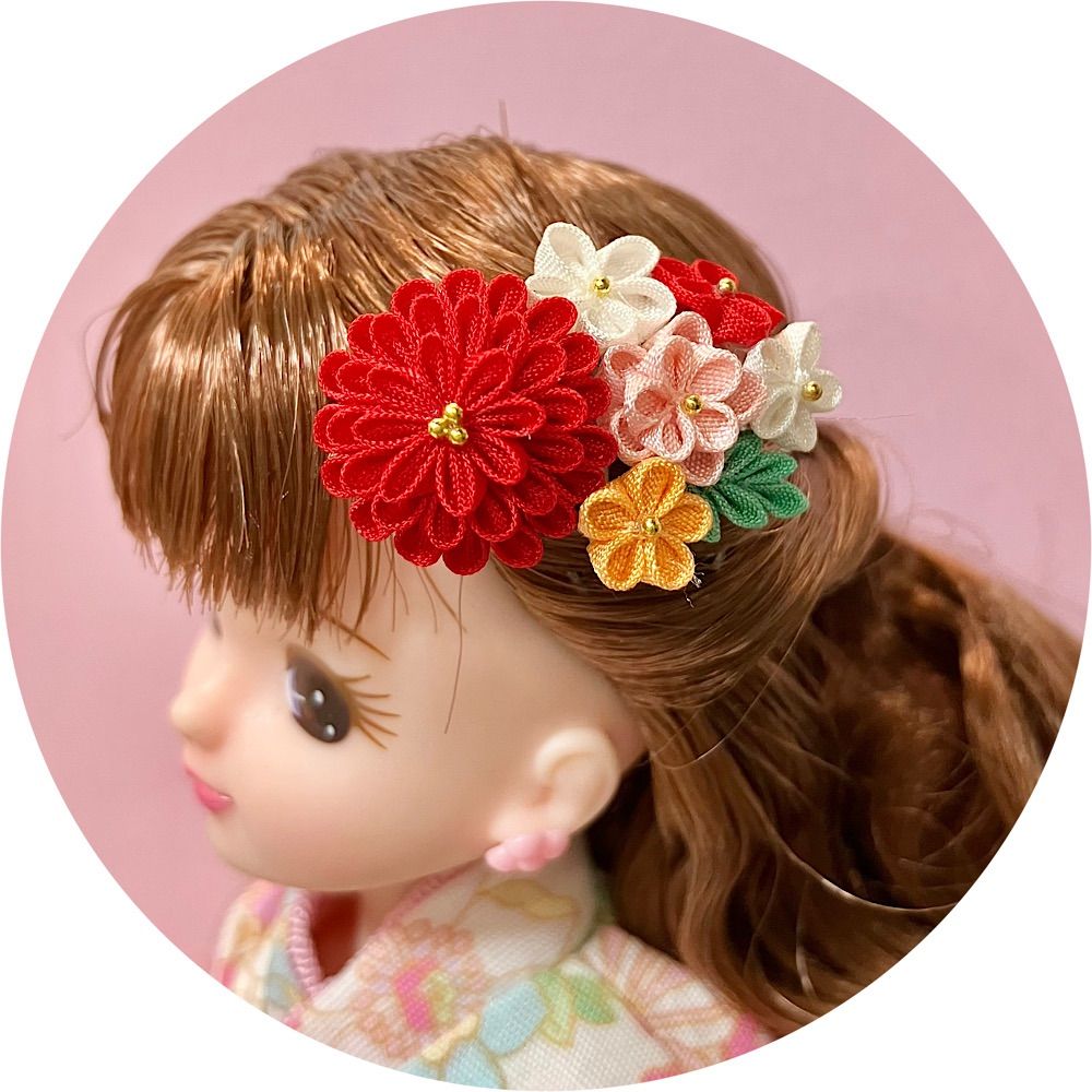 大人の上質 髪飾り リカちゃんの髪飾り つまみ細工 ぬいぐるみ・人形・置物