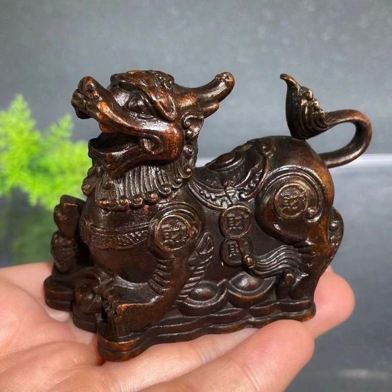 銅 細工 火麒麟 茶寵 書卓 装飾品 工芸品 置物 風火麒麟 置物 運気アップ 銅製 麒麟 風水グッズ 風水 麒麟の