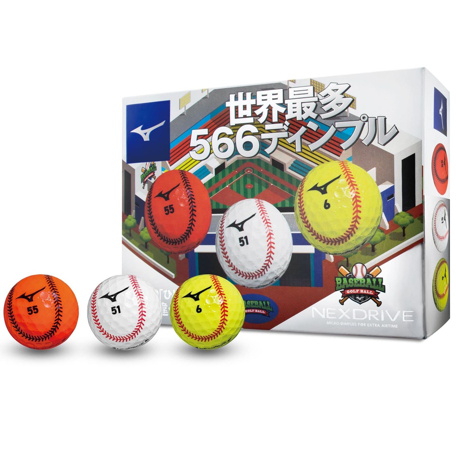 MIZUNO(ミズノ) ゴルフボール ネクスドライブ ベースボール 1ダース 12個入り ディスタンスタイプ ヘッドスピード全領域対応 ソフトなフィーリング 2ピース構造 5NJBM322 [f_ベースボール]