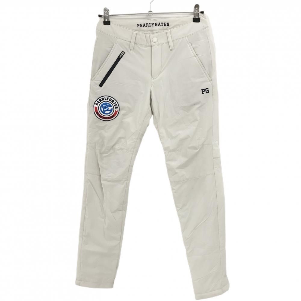 パーリーゲイツ 中綿パンツ アイボリー×ネイビー 複数ワッペン ニコちゃん スマイル レディース 0 S ゴルフウェア PEARLY GATES