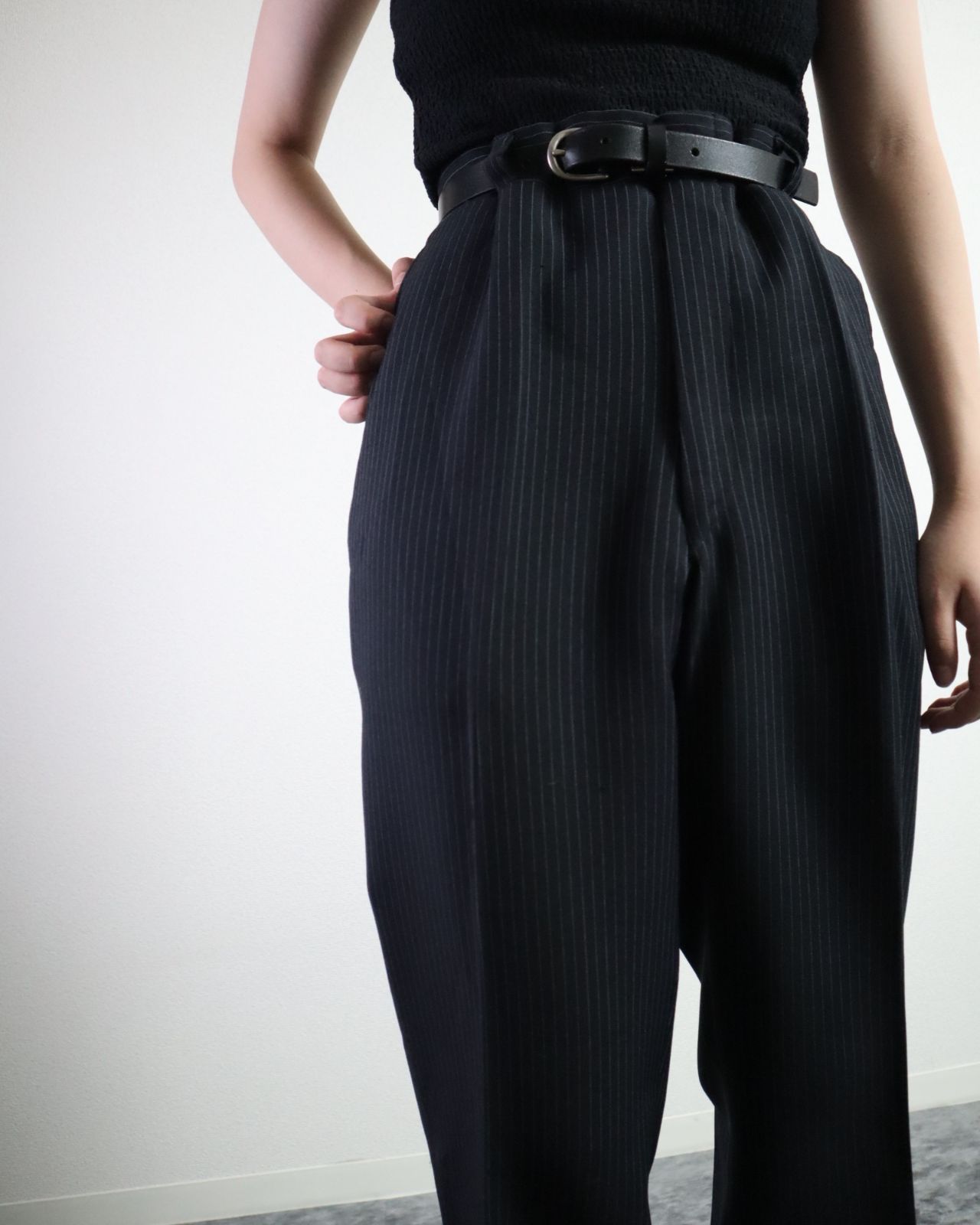 1970s Sears pin stripe wide-straignt slacks 70年代 シアーズ ピンストライプ ワイド ストレート スラックス 濃紺 W36 ロケットタロン ジッパー