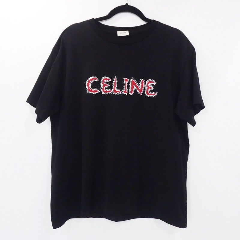 姫路東店 CELINE | セリーヌ 半袖Ｔシャツ ラインストーンロゴルーズフィットTシャツ 2X49F671Q ブラック サイズ XL 135