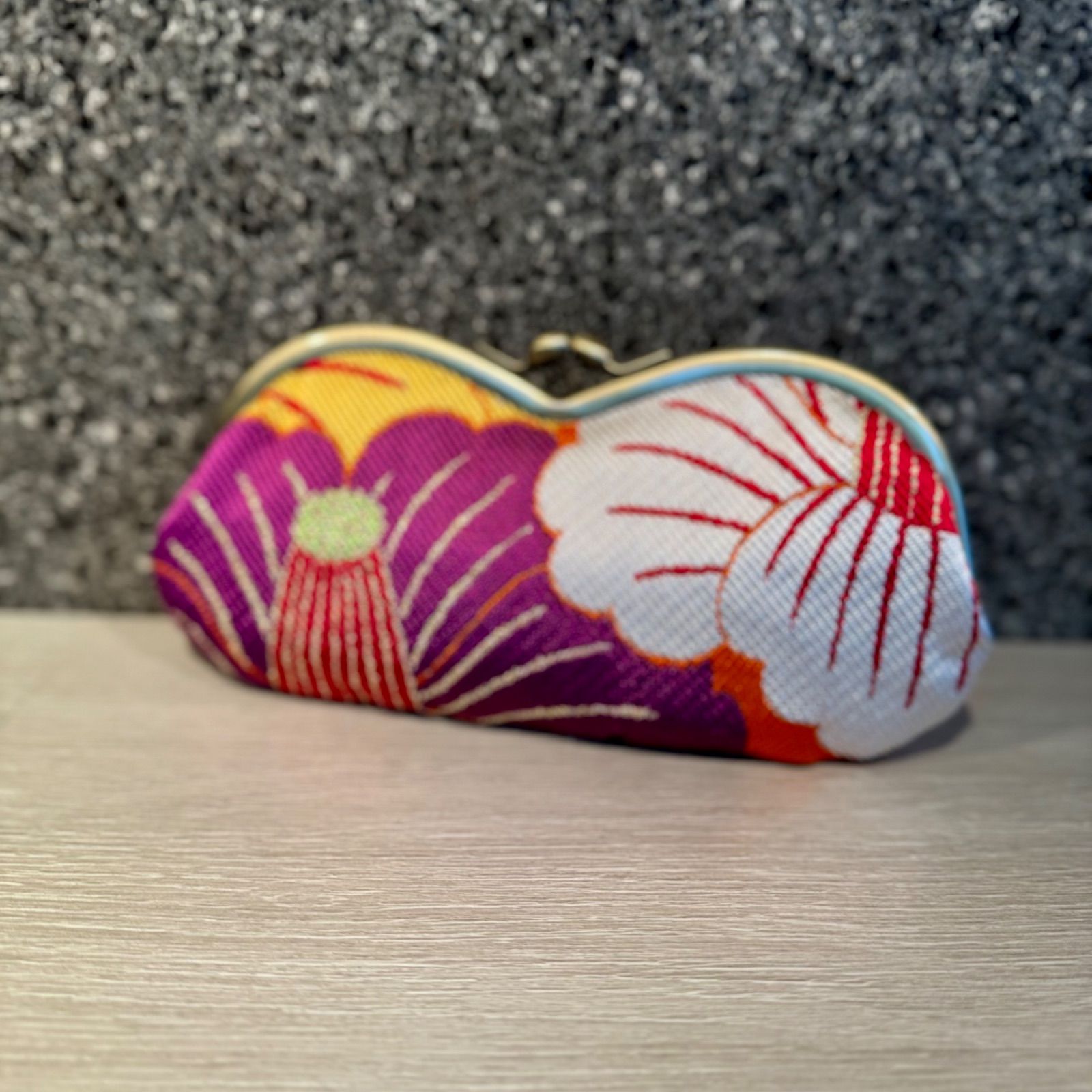 京都帯屋さん 正絹 がま口メガネケース 椿