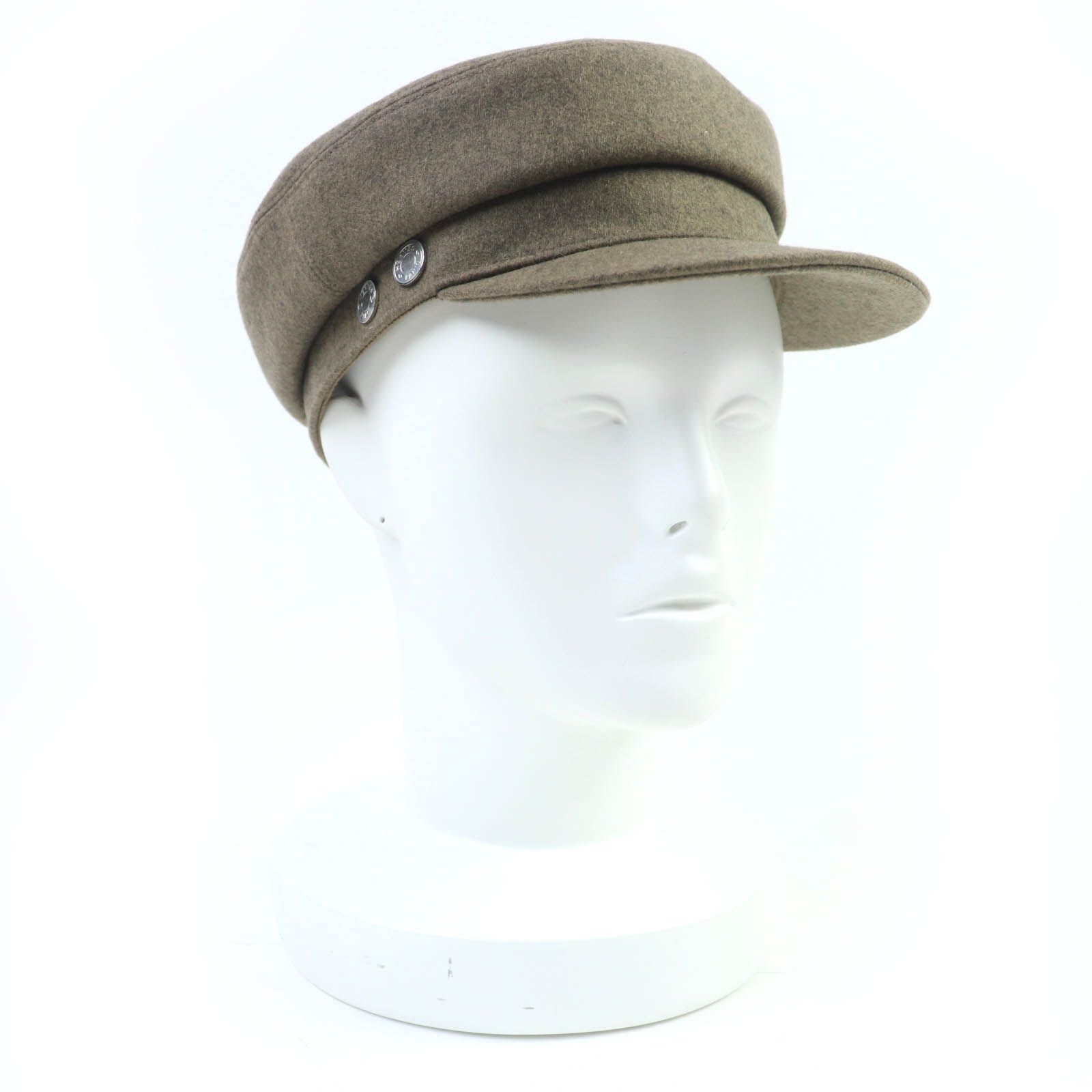 ♥品 HERMES エルメス ドーヴィル カシミヤ100％ シルバー金具 セリエ金具 キャスケット ブラウン系 58 保存袋付き フランス製 レディース