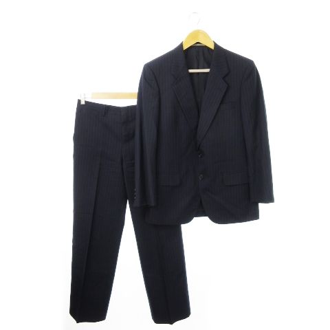 ダーバン DURBAN 2001 シングルスーツ セットアップ 上下 テーラードジャケット 背抜き スラックス ストレート 2B ウール混 ストライプ 紺 ネイビー /CK11 ■GY18