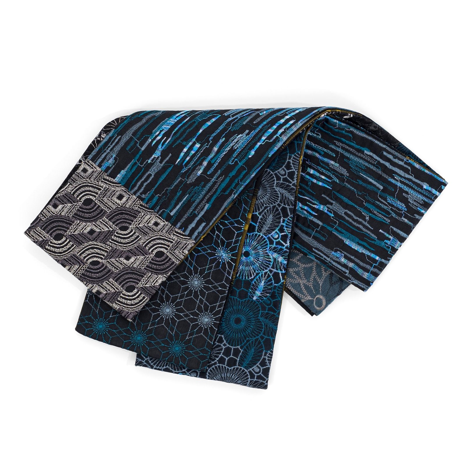 シルクオーガンジーレース半幅帯 黒青系