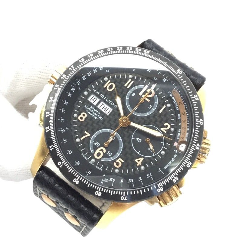  ハミルトン カーキ X WIND クロノグラフ H 776961 メンズ腕時計 自動巻き ブラック ゴールド 品 B 質屋 か ｎ 自動巻き時計 腕時計(アナログ)
