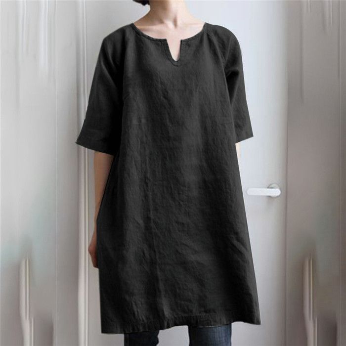 トップス シャツ チュニック ｔシャツ ロング レディース 半袖 夏 無地 大きいサイズ ワンピース 40代 ゆったり 体型カバー 綿麻 着痩せ シンプル 部屋着 50代 トップス シャツ tシャツ ロング チュニック レディース 半袖