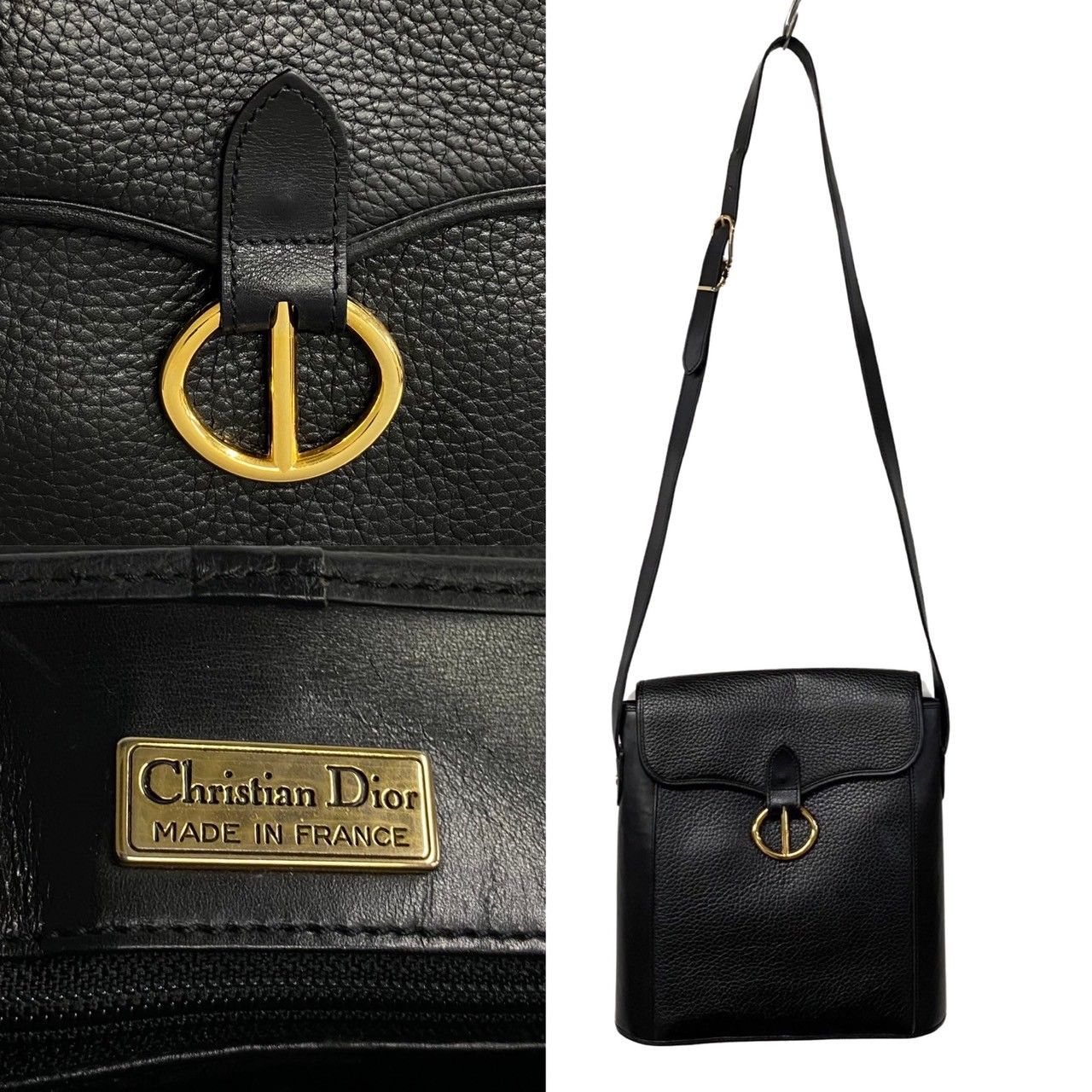 極 美品 Christian Dior ディオール ロゴ 金具 レザー 本革 ミニ 