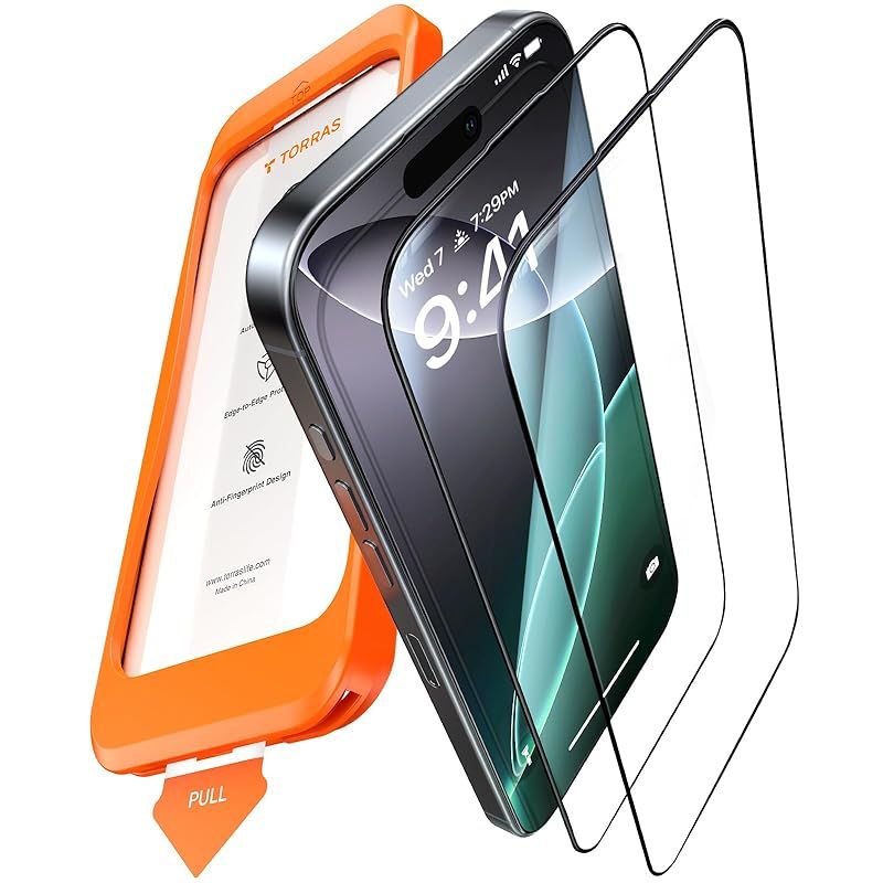 TORRAS iPhone 16 Pro 用 ガラスフィルム ブルーライトカット 薄型 3D